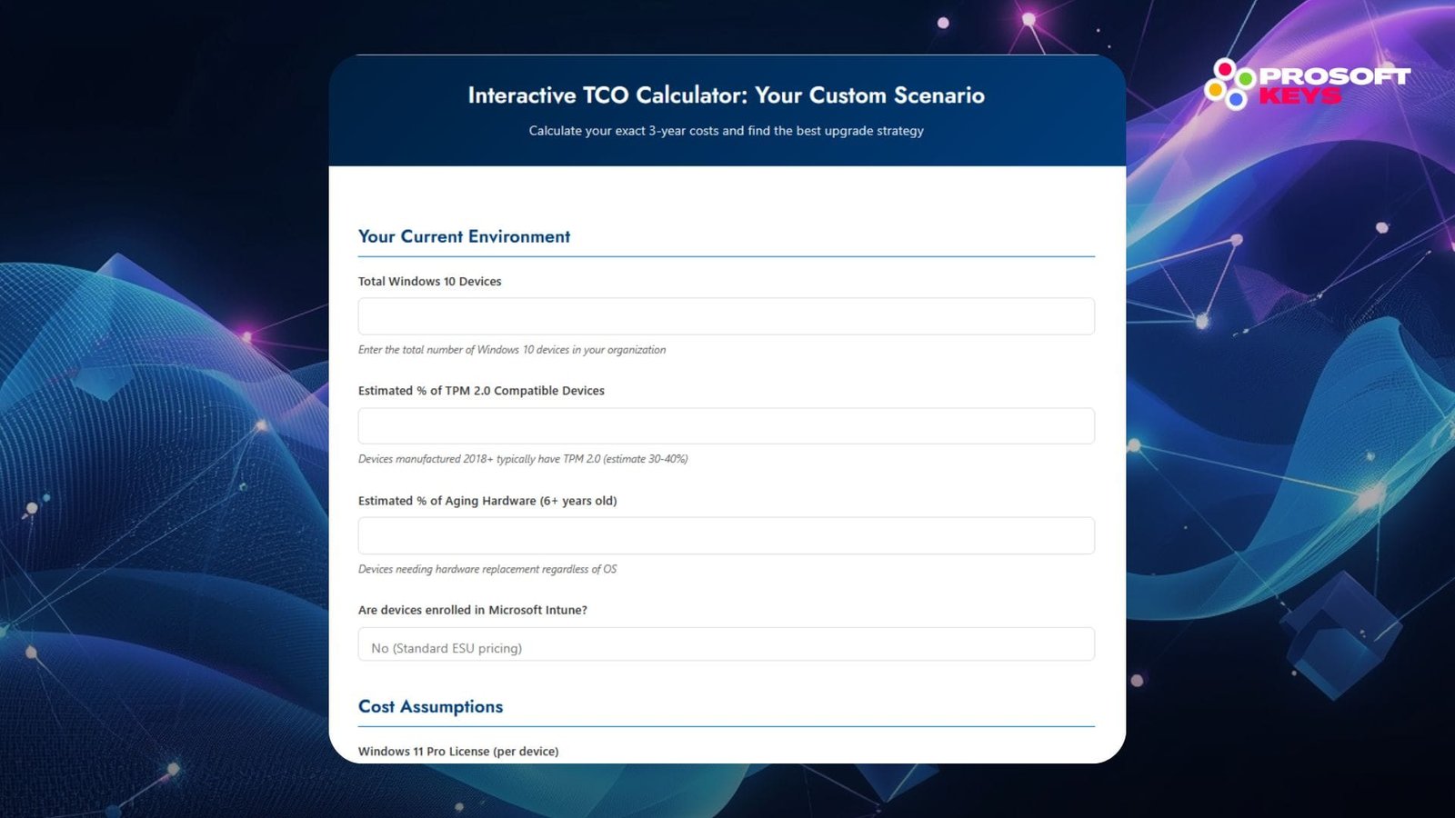 Interactive Windows 10 ESU cost calculator comparing upgrade options