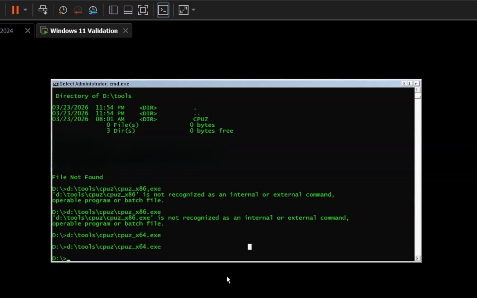 Validation OS interface capture screen